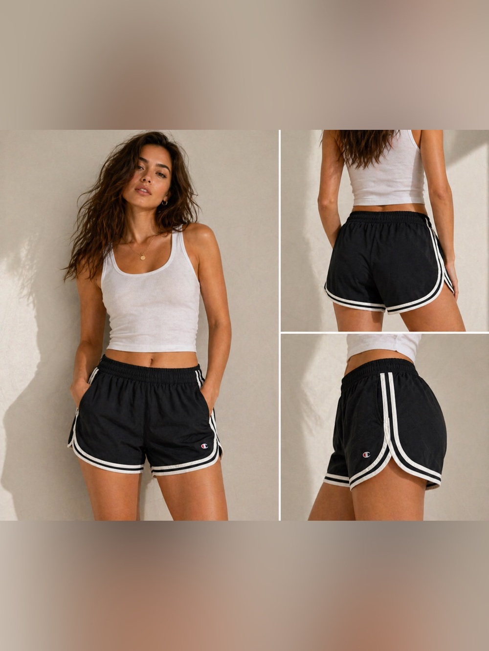 Champion Women's XL Athletic Shorts Black White Trim Running Recycled Fibers